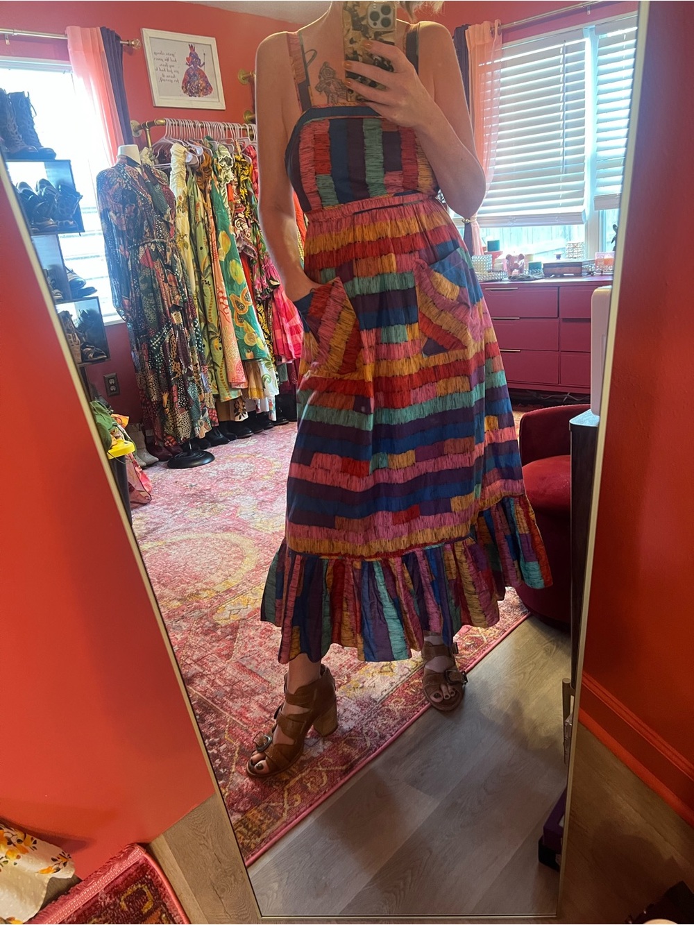 FARM Rio Multicolor Striped Midi Dress with Ruffle Hem - Picture 3 of 4